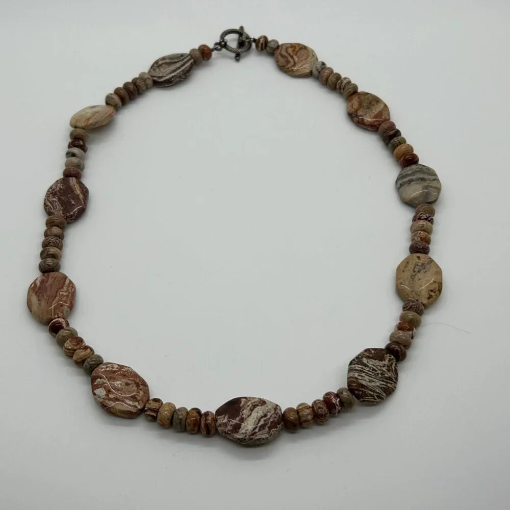 Handcrafted Jasper Necklace Multi-Color Beaded Earth Tone Artisan Stone 20" - Picture 3 of 13